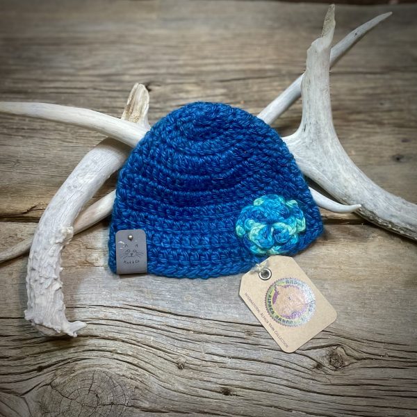 Hand Crochet Chunky Hat w/ Flower (3-6 Months) Twilight/Sea Side